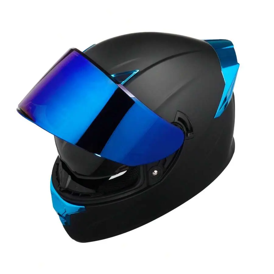 DOT-Approved Full Face ABS Motorcycle Helmet for Men & Women - Racing Design, Equipped with Dual Visor, Blue, Equipped With Visor, Helmets For Motorcycle