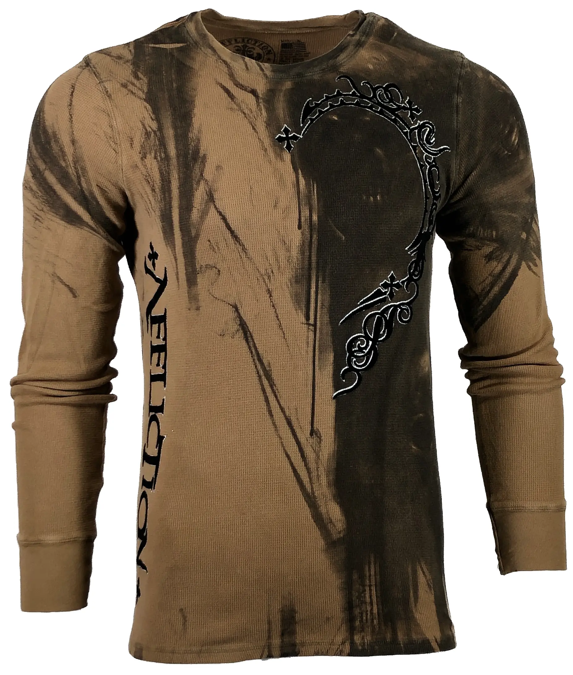 Affliction Men's Walking Dead Thermal Shirt, Long-Sleeve Printed 100% Cotton Crewneck, Menswear Base Layer, Graphic, Crew Neck, Casual Wear, Thermal Top, Round Neck, Printed Graphic, Full Length, Cold Wash