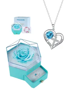 Cross Heart Necklace With Hexagon Rose Jewelry Gift Box, Inspirational Faith Heart Cross Necklace for Women, Valentines Day Birthday Jewelry Gift for Her Girlfriend