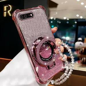 Fashion Strap Lanyard 7 Plus Shockproof PC Phone Holder Case Compatible With for iPhone 7 Plus Glittery with Crystal Style Chain Case Cover for Mom Phone Accessories