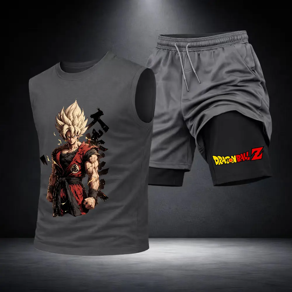 Men’s Black Workout Set Sleeveless Tank Top & Sports Shorts 2-Piece Gym Outfit