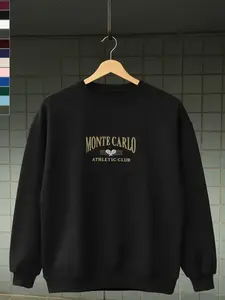 Men's Pullover Sweatshirt, Knit, Vintage American Sports Club Style Print, Loose Fit Round Neck, Deep, Casual Wear, Knitwear, Menswear, Fashion