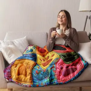 Pet Paw Print Flannel Blanket, Soft Warm Anti-Pilling, Ideal for Naps Camping Travel, All-Season Gift