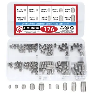Aimunok Stainless Steel Flat Head Set Screws, Hex Socket, Rust Resistant, Corrosion Proof, Multiple Sizes M2.5-M6, Durable Fasteners，Flat End Socket Set Screw，Industrial Fasteners，Rustproof Set Screws