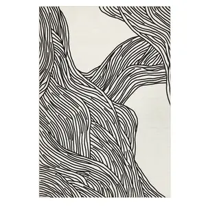 【Christmas Gift】Washable Modern Abstract Low Pile Soft Non Slip Area Rug Contemporary Throw Mat 8 x 10(ft) Black White