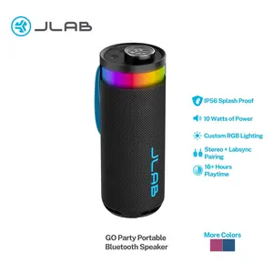 JLab Go Party Portable Bluetooth Speaker 10W Power 16 Hours Playtime RGB Lighting IP56 Waterproof Bluetooth 5.3 EQ3 Sound Modes with Loop Handle