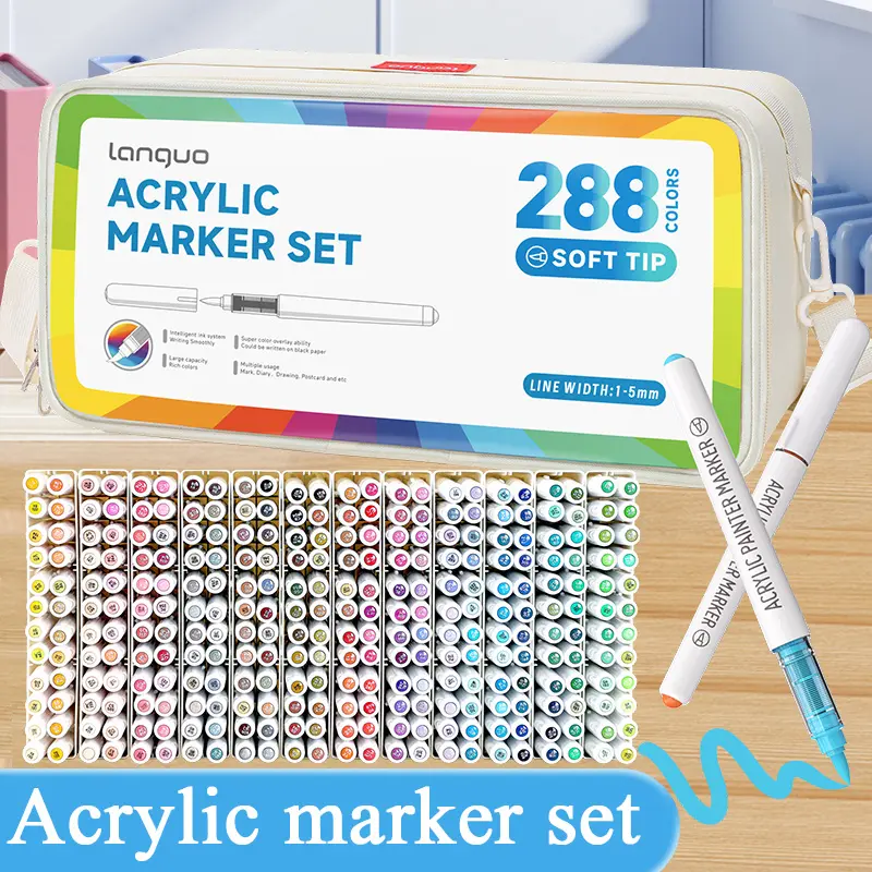 Languo Blue Fruit Liquid Acrylic Marker Set, 288 Colors, Soft Tip Smart Ink Control, Strong Color Coverage, Christmas Painting Supplies