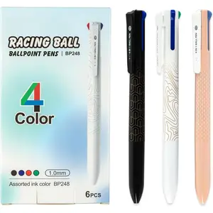 4-Color Ballpoint Pens,1.0mm Medium Point, Retractable 4-in-1 Multicolor Ink Pen, 6ct Assorted Colors, Smooth & Comfortable Writing for Journaling & Organizing