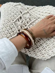 Vintage Punk Style Geometric Resin Stackable Bracelet, Chunky Thick Cuff Bangle for Women, Casual Fashion Accessory for All Seasons