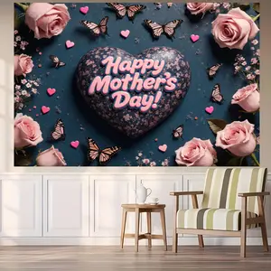 2D Flat, 2D Flat Printing Tapestry Polyester fabric Mothers Day Heart Design Suitable for Live Streaming Photography Wedding Backdrop Room Decoration Christmas Gift Wall Art Easy to Install Comes with Installation Kit, 2D Flat