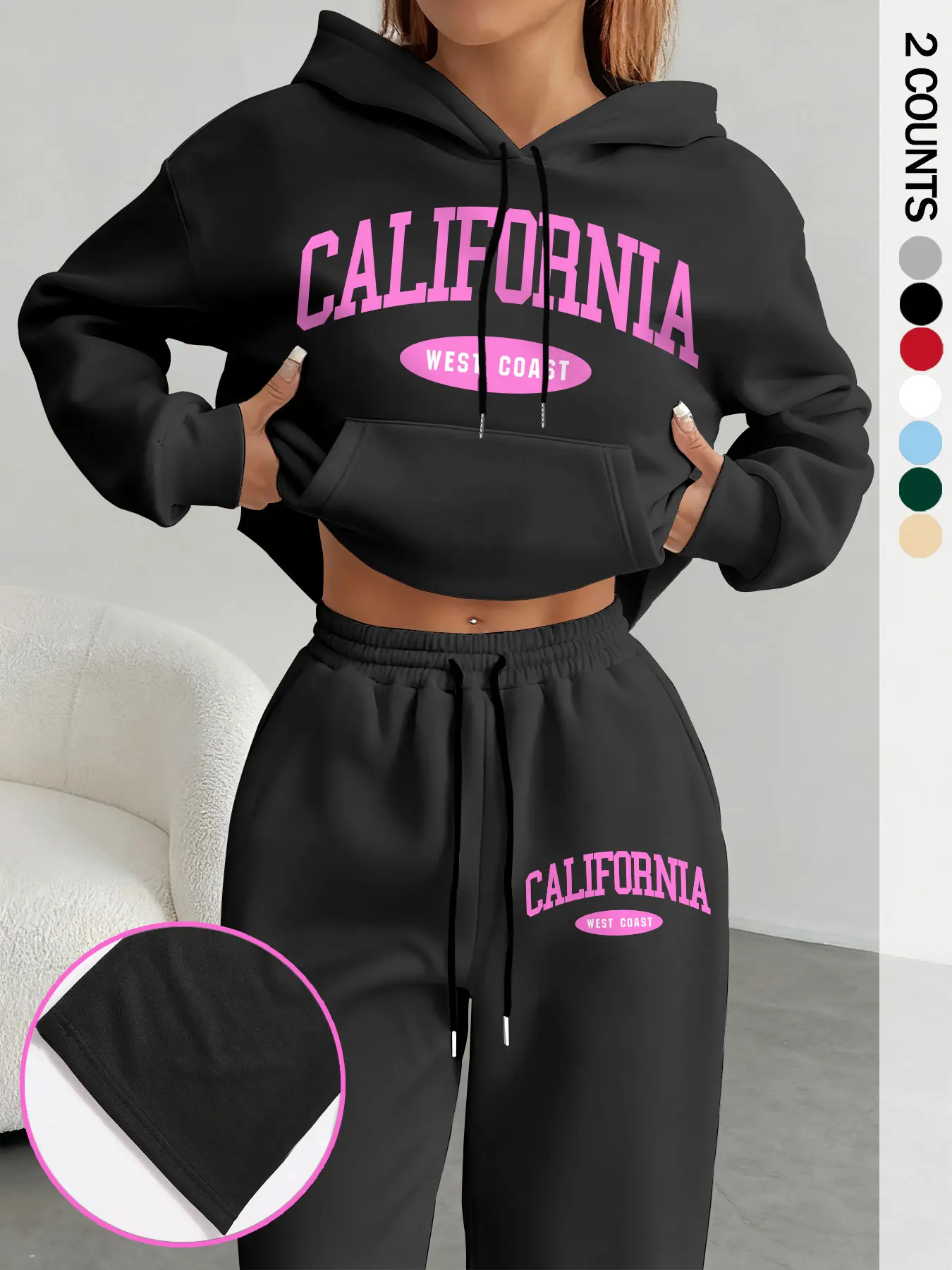 Women's Casual Loungewear Loose Fit Two-Piece Knit Set with Hooded Sweatshirt and Printed Pants, Ideal Fall and Winter, Trendy Letter Print Style