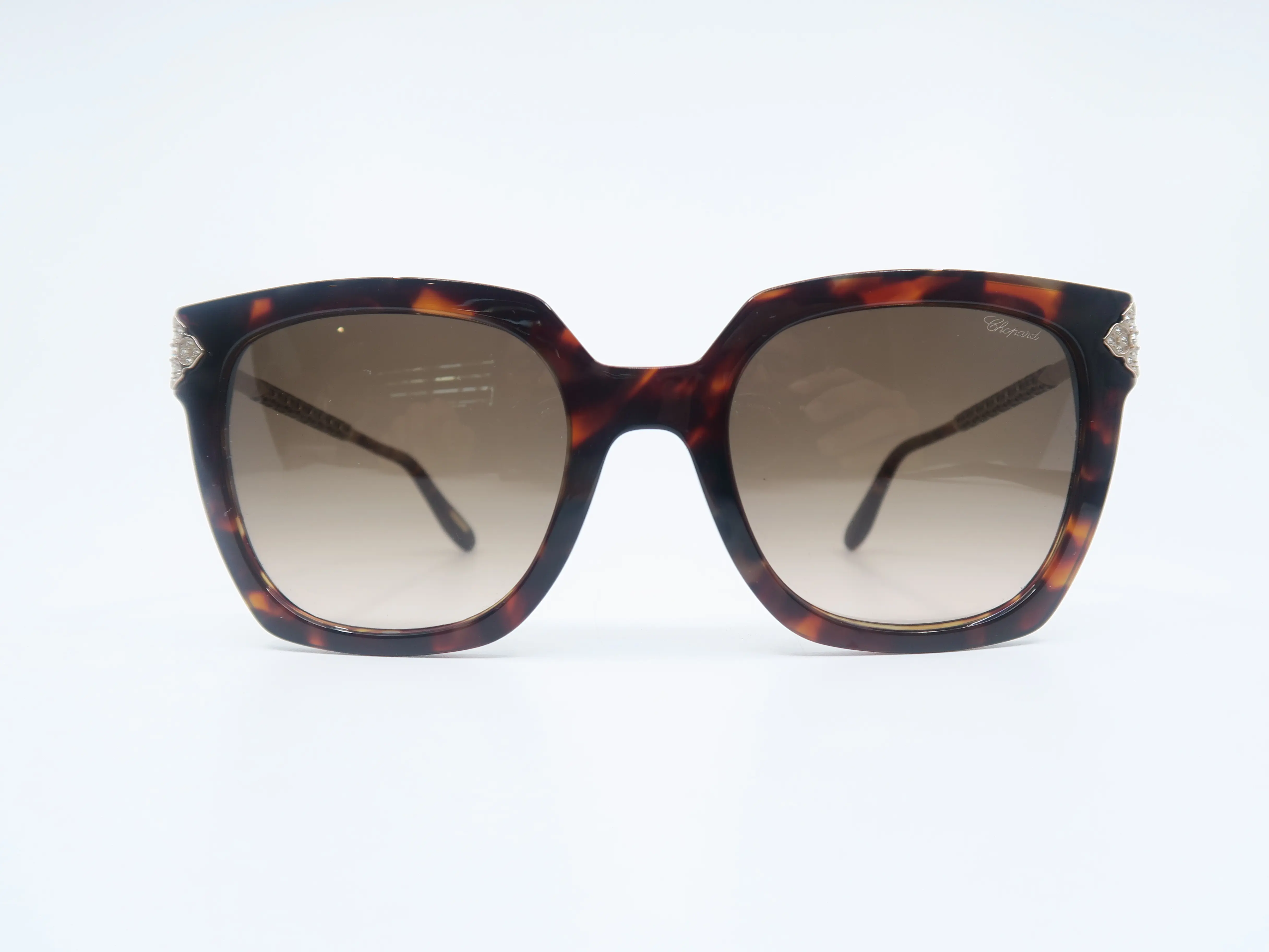 Chopard SCH336S-0714 Women's Sunglasses - 54mm Dark Havana/Brown Gradient, New, Large Square Frame, Luxury Gold Finish, Square Statement, Sun Protection, Acetate Handles, Large Square Frame Women's Sunglasses