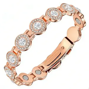City Fashion 4X Strength Magnetic Copper Bracelets for Women，Ultra Strength Magnetic Bracelet with 3800 Gauss Magnets & Sparkling Cubic Zirconia, Adjustable,Jewelry Design-MothersDayGift