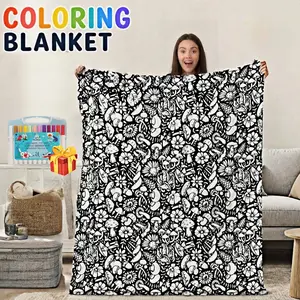 Color-Your-Own Blanket for Kids & Adults – DIY Interactive Fuzzy Velvet Throw with 24 Acrylic Markers – Creative Art Blanket for Family Fun & Travel，Mother's Day gift
