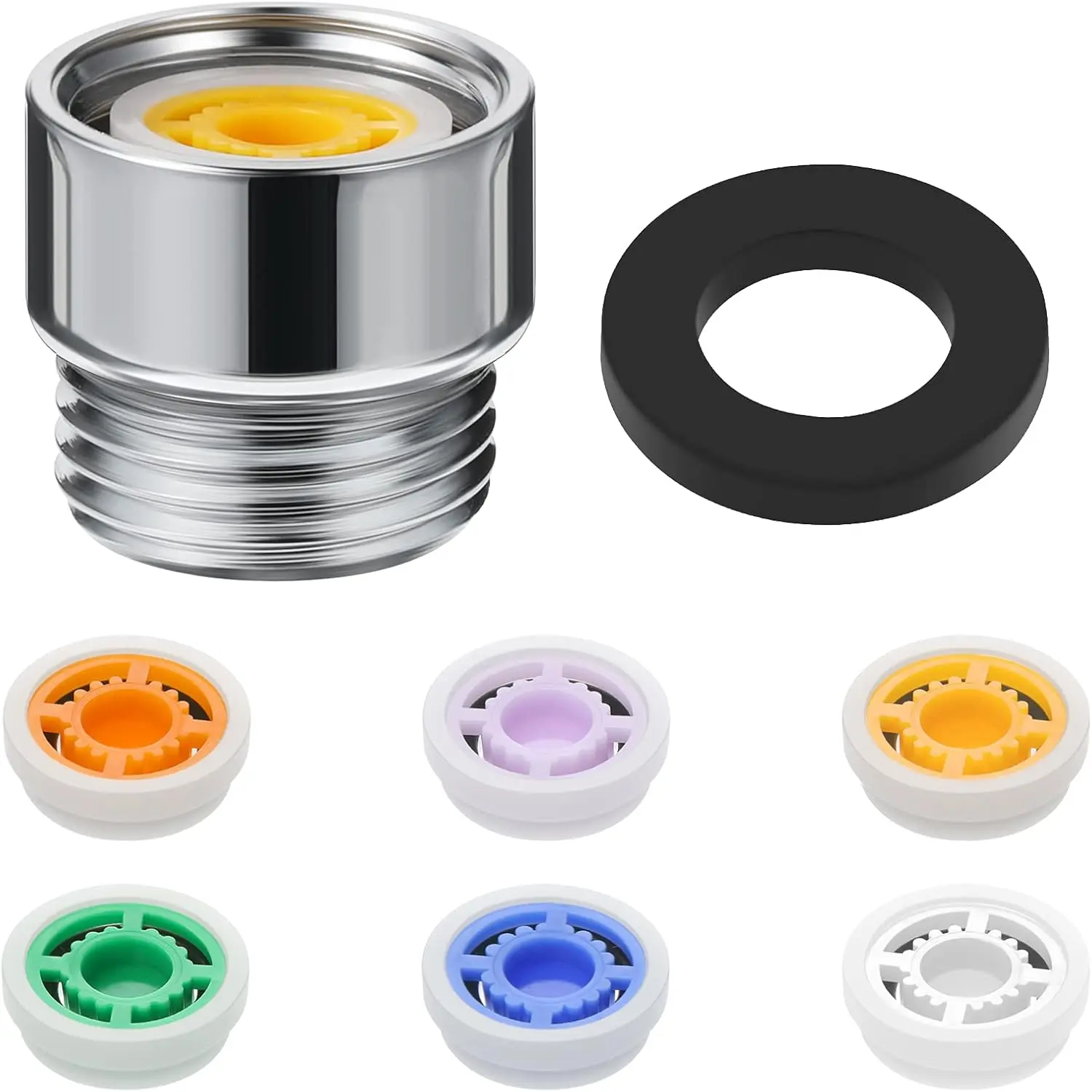 1/2 Inch Brass Shower Flow Reducer Limiter Set, Home Bathroom Hardware Flow Restrictor Control Valve with Rubber & Metal Parts for Fixed & Handheld Shower Heads (1.2/1.5/1.8/2/2.2/2.5 Gpm), Flow Restrictor Valve Nylon Flexible Hose Pipe