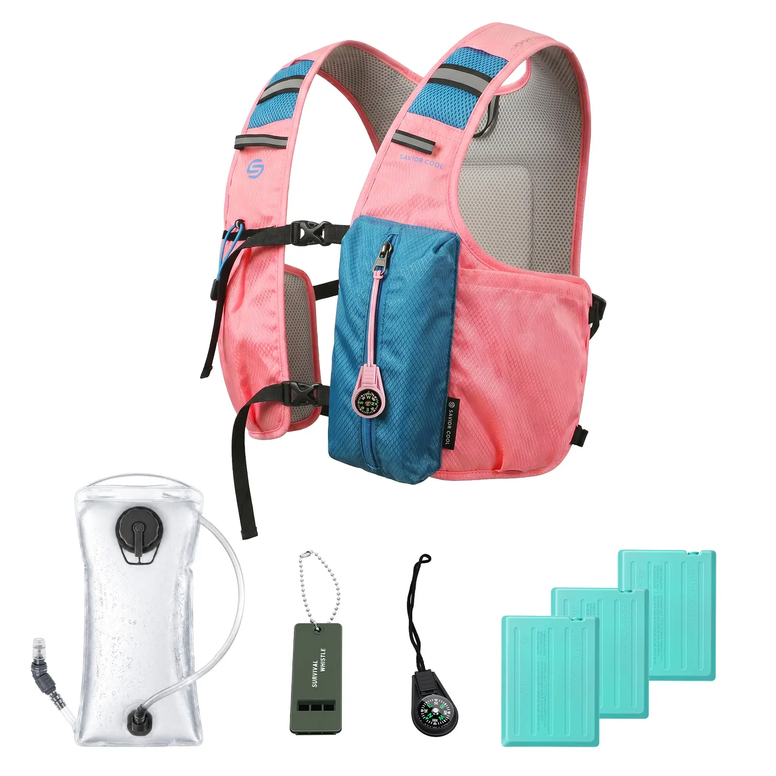 SAVIOR COOL Heat-Ready Cooling Hydration Activewear Vest for Runners, with 2L BPA-Free Water Bladder, 3 Reusable Ice Packs, Ideal for Trail Running, Jogging Equipment Use, Outdoor Activities