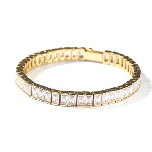 18K Gold Vacuum Plated Copper with 5A+ Sri Lanka Zircon Spring Buckle Bracelet Miami Italy Mexico & Micro Inspired for Women & Men Luxury Jewelry,Daily Wear,Casual Fashion,Gift Idea,,Classic,Hip Hop,Simple,Sporty Style