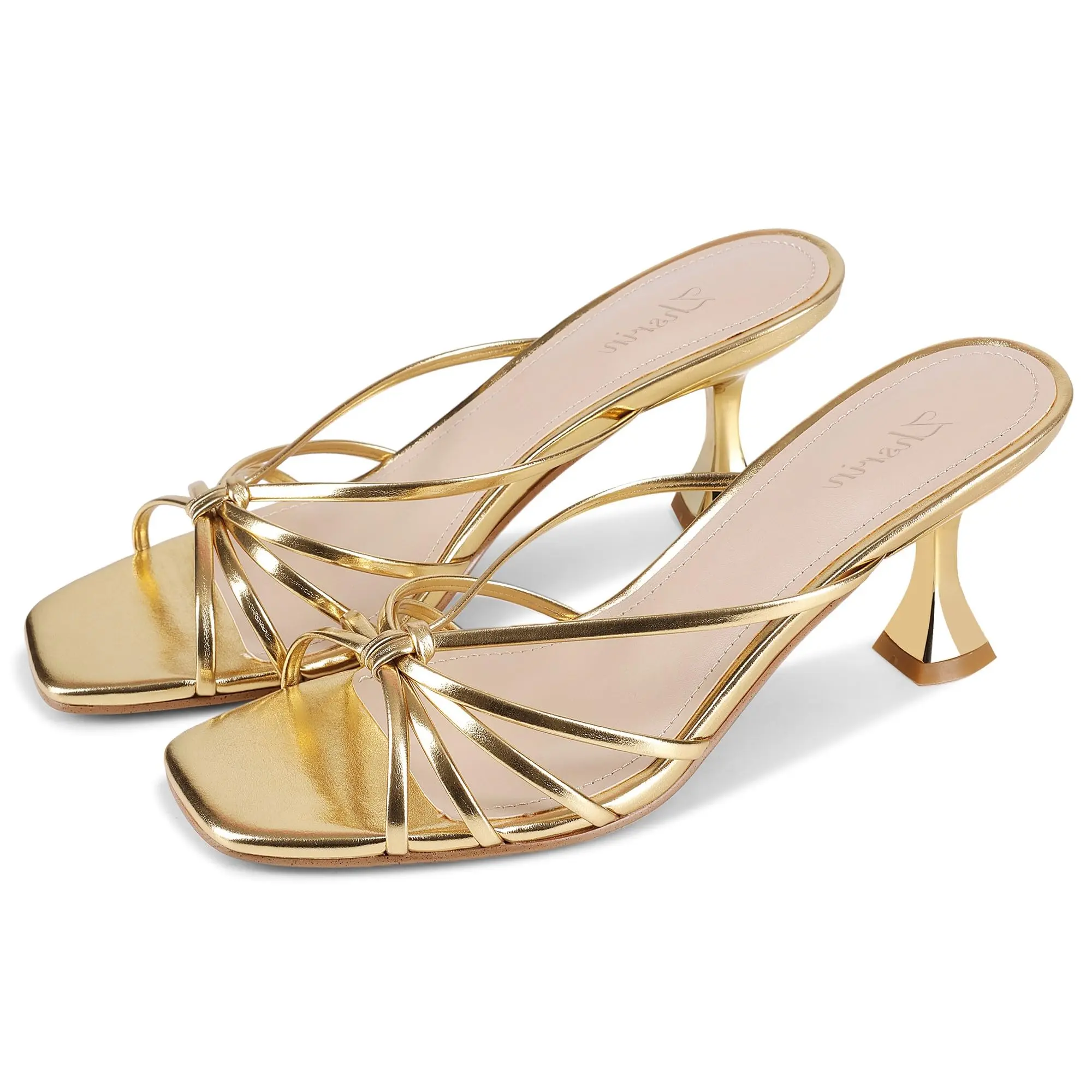 Women's Kitten Heel Sandals, Strappy Square Toe Mules in Vegan Leather, Comfortable & Dressy for Party, Wedding, Classy Elevated Sandals, Fashionable Leather Sandals