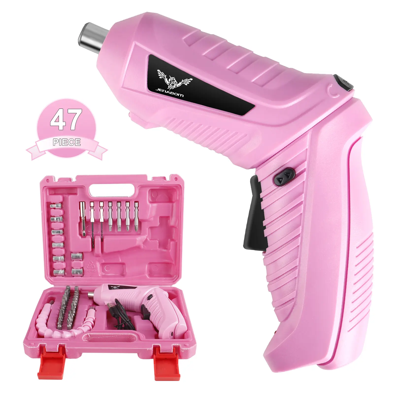 3.6V Lithium Cordless Electric Screwdriver - Pink Compact DIY Power Tool with Built-In Cells, Batteries Built-In, Front LED Light, Rechargeable for Small Household Projects, Furniture Assembly
