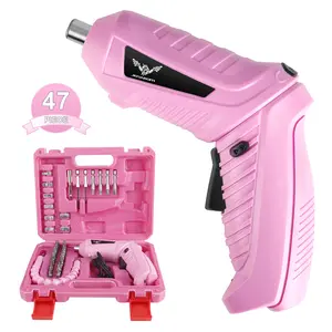 Electric Screwdriver, Pink 3.6V Cordless Drill Screwdriver Rechargeable Electric Screw Gun with Front LED Light, Suitable for Small Household Projects