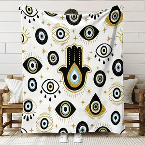 Modern printed flannel blanket - eye and Hamsa hand design, all-season tear-resistant blanket - soft, warm, comfortable, suitable for sofas, beds, offices, camping and home decoration - ideal birthday and Christmas gifts