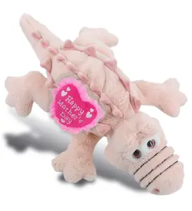 DOLLIBU 17" Large Pink Embroidered Alligator Plush Toy - Super-Soft Polyester Heart Stuffed Animal, Ideal for Mother's Day Gifting