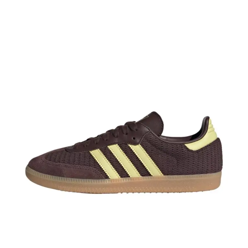 Women's Adidas Samba OG Shadow Brown Leather Panel Sports Shoes - Athletic Sneakers with Powder Yellow Accents, Retro Design, Signature 3-Stripes, Durable Gum Sole, Comfortable Fit for Casual Wear & Training, Leather Panel Shoes