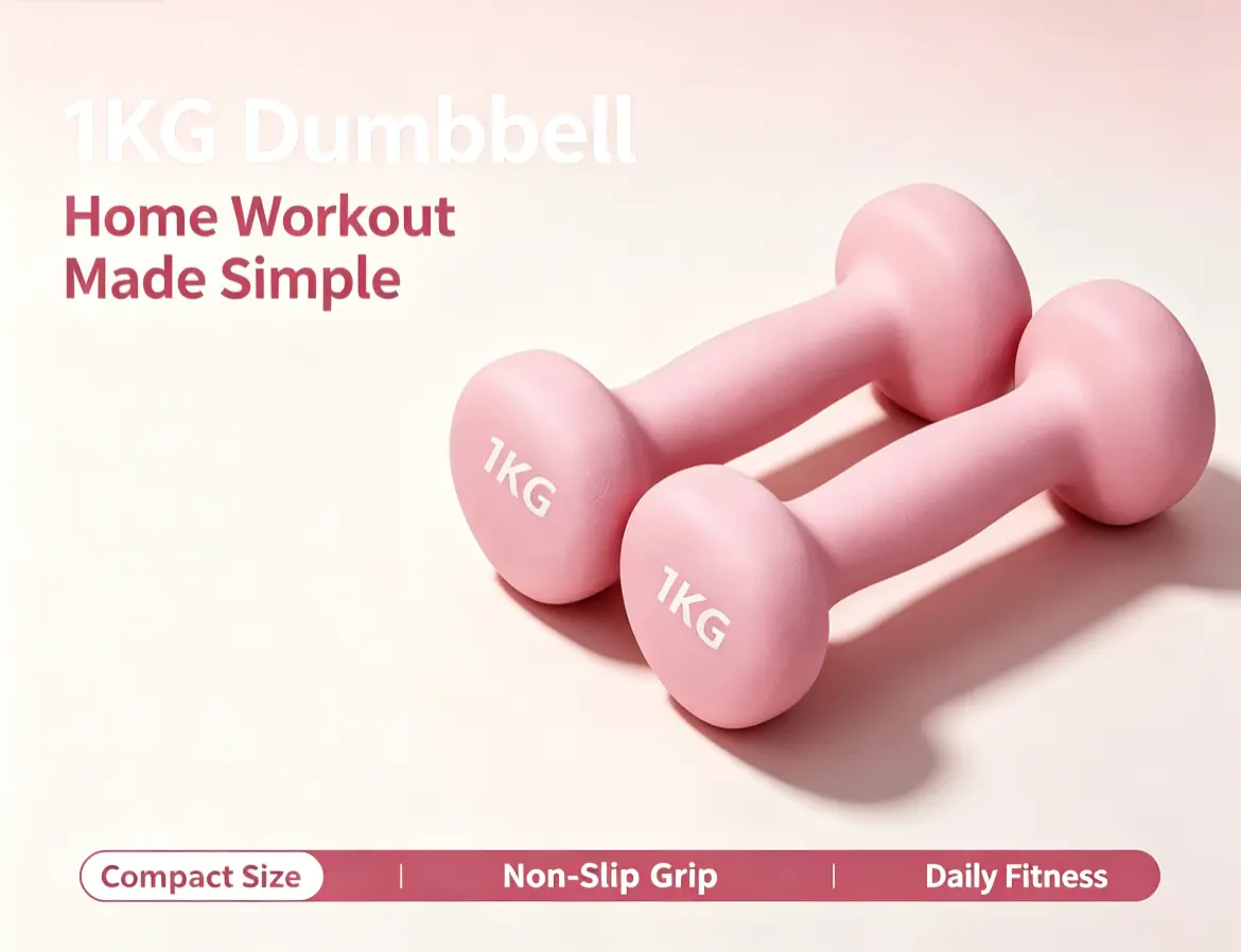 Women's Beginner Size 1KG Pink Soft-Coated Non-Slip Dumbbells, Pair of Hand Weights for Home Yoga & Arm Fitness Training