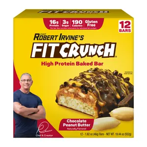 FITCRUNCH Snack Size Protein Bars, 6-Layer Baked Bar, 3g of Sugar, Gluten Free & Soft Cake Core (12 Bars, Chocolate Peanut Butter)