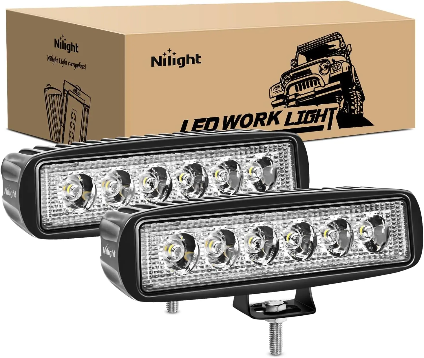 Nilight 2PCS 18W Spot LED Pods - IP68 Waterproof Car Lighting, PC Lens Bright Illumination Vehicle Accessories, Bracket Mount Led Exterior Lighting Assemblies & Components for SUVs, Trucks, Car Exterior Upgrade
