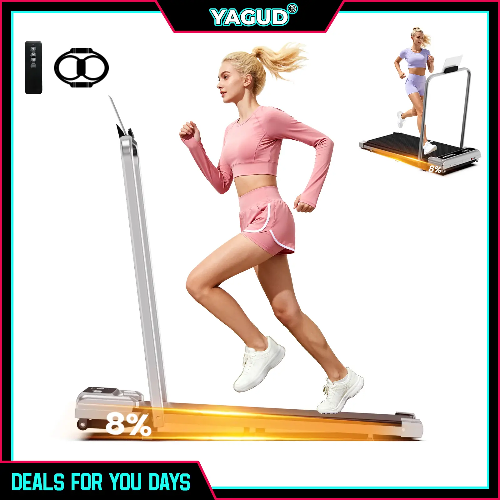 【DEALSFORYOUDAYS】Yagud Walking Pad with Wheels,Remote Control, LED Display, Portable Under Desk Treadmill for Small Spaces, Home/Office Exercise Equipment Fitness Workout Calories
