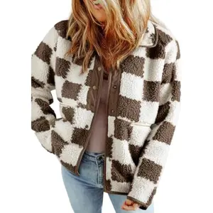 JacketsForWomenCausalSherpaFallJacketLooseButtonDownPlaidWinterCoats