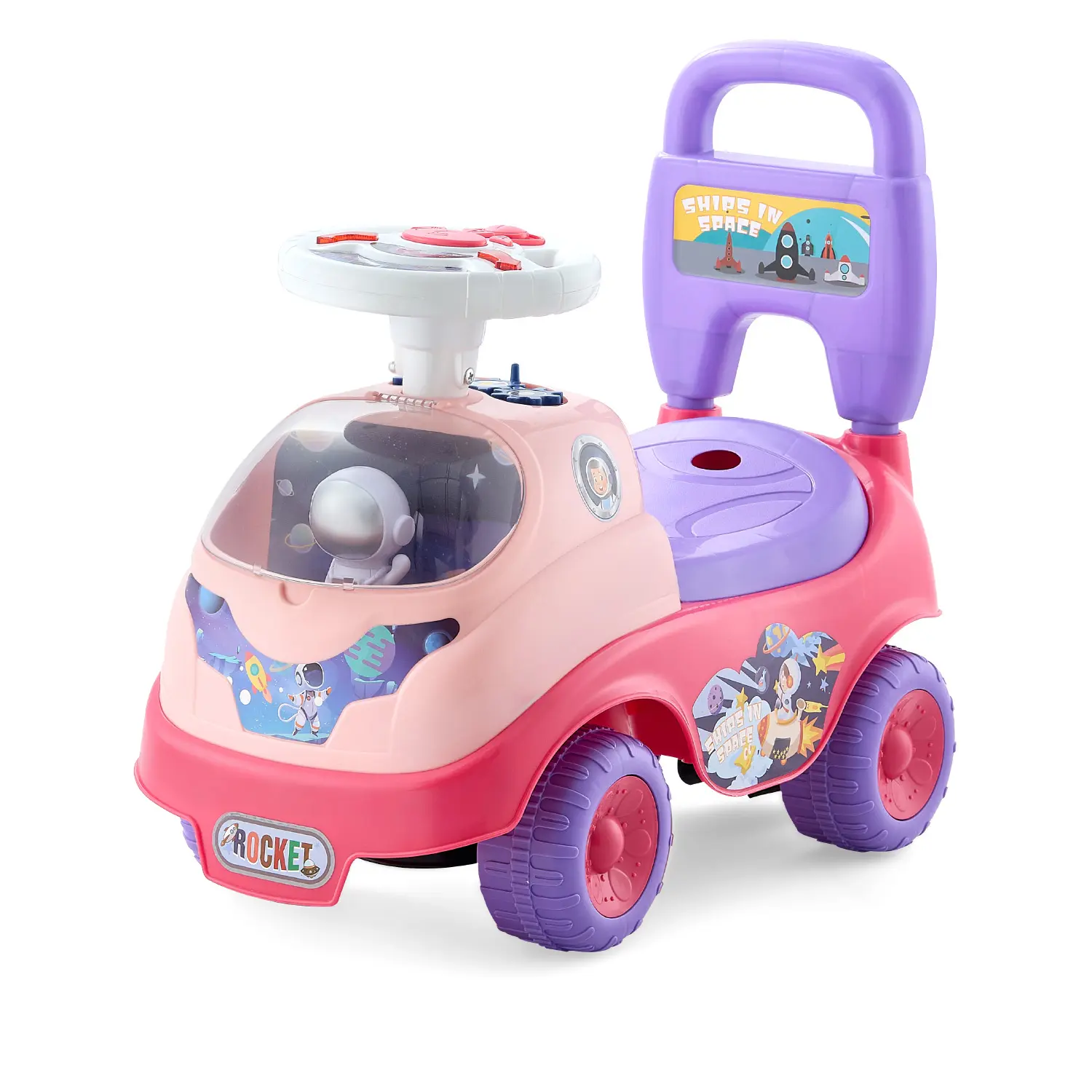 VEVOR Ride On Toddler Push Car,  Push Car for Toddler 19 to 36 Months, Kids Ride On Toy with Horn & Music, 48.5 lbs Load Capacity, Under-seat Storage, Foot-to-Floor Walker for Toddlers Boys Girls, Pink