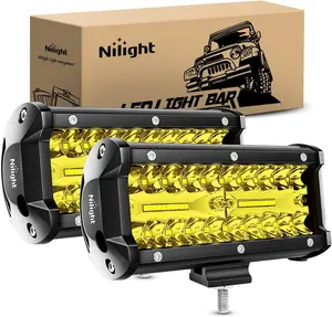 Nilight 2Pcs 6.5In 120W Yellow Flood-Spot Combo Triple Row Car Light Bar - Waterproof Wide-Angle Beam Driving Lamps with Sliding Mounting Bracket for ATV, UTV, Truck, Long-Distance Illumination, Light Bar Car