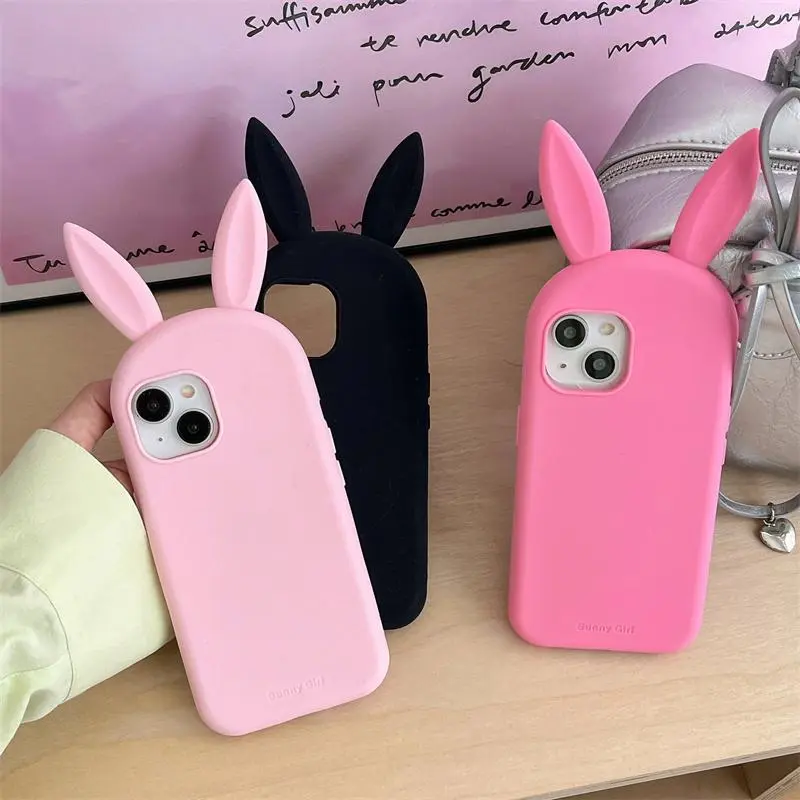 Cute Rabbit Ear Design Phone Case, 3D Silicone Phone Protective Cover, Decorative Phone Protector, Mobile Phone Accessories Compatible with iPhone 12 13 14 15 16 Pro Max, Casing