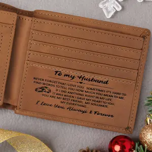 Customized Leather Front Pocket Wallet - Slim Wallet RFID Minimalist Credit Card Wallets for Men- Personalized Gift (to My Husband)