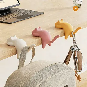 Cute Cat Backpack Hook, No-Drill Desk Side Hanger, Multifunctional Bag Holder for Student Desks, Durable & Stylish Design