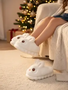Unisex Kids' Winter Thickened Warm Cotton Soft Sole Slippers Adorable Fluffy Rabbit Design Christmas New Year Home Indoor Holiday Gift