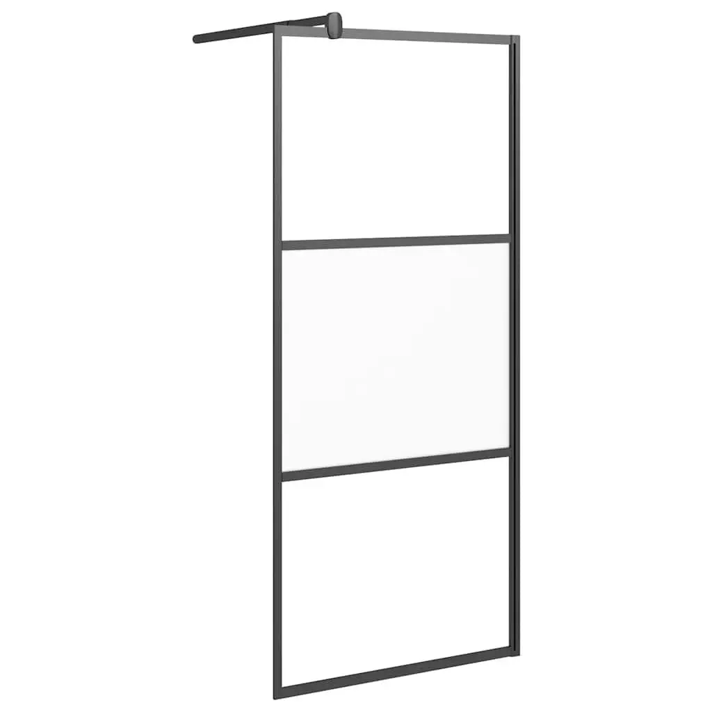 vidaXL Walk-in Shower Enclosure, Bathroom Wall Panel with Adjustable Supporting Bar, Shower Screen, Black Frame ESG Glass with Half Frosted 151873