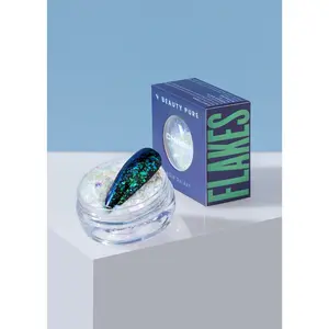 Pure Chrome Flakes - Green Galaxy Nail Charms | 1 Gram | Iridescent | Ultra Thin Flakes for Stunning Nail Art Design