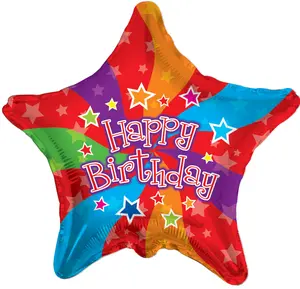 18" Happy Birthday Colors Star Shape Helium Foil Balloon (5 Pack) #17755-18