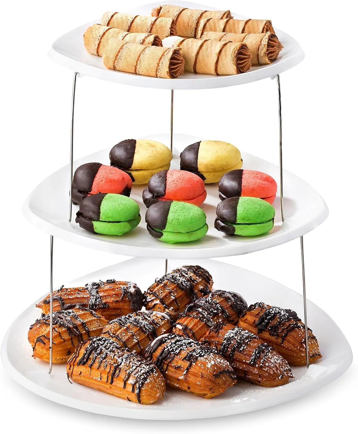 Masirs Collapsible 3-Tier ABS Party Tray - Patented Fold Nesting Set, Tiered Shelf for Minimal Storage, Elegant Food Display for Sandwiches, Cheese, Holiday Gift Idea