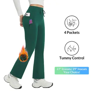 baleaf 27"/29" Women's Fleece Lined Pants Winter Thermal Bootcut Flare Leggings Warm Yoga Pants Zip Pockets Cold Weather Home Lounge Work Commute Casual Wear