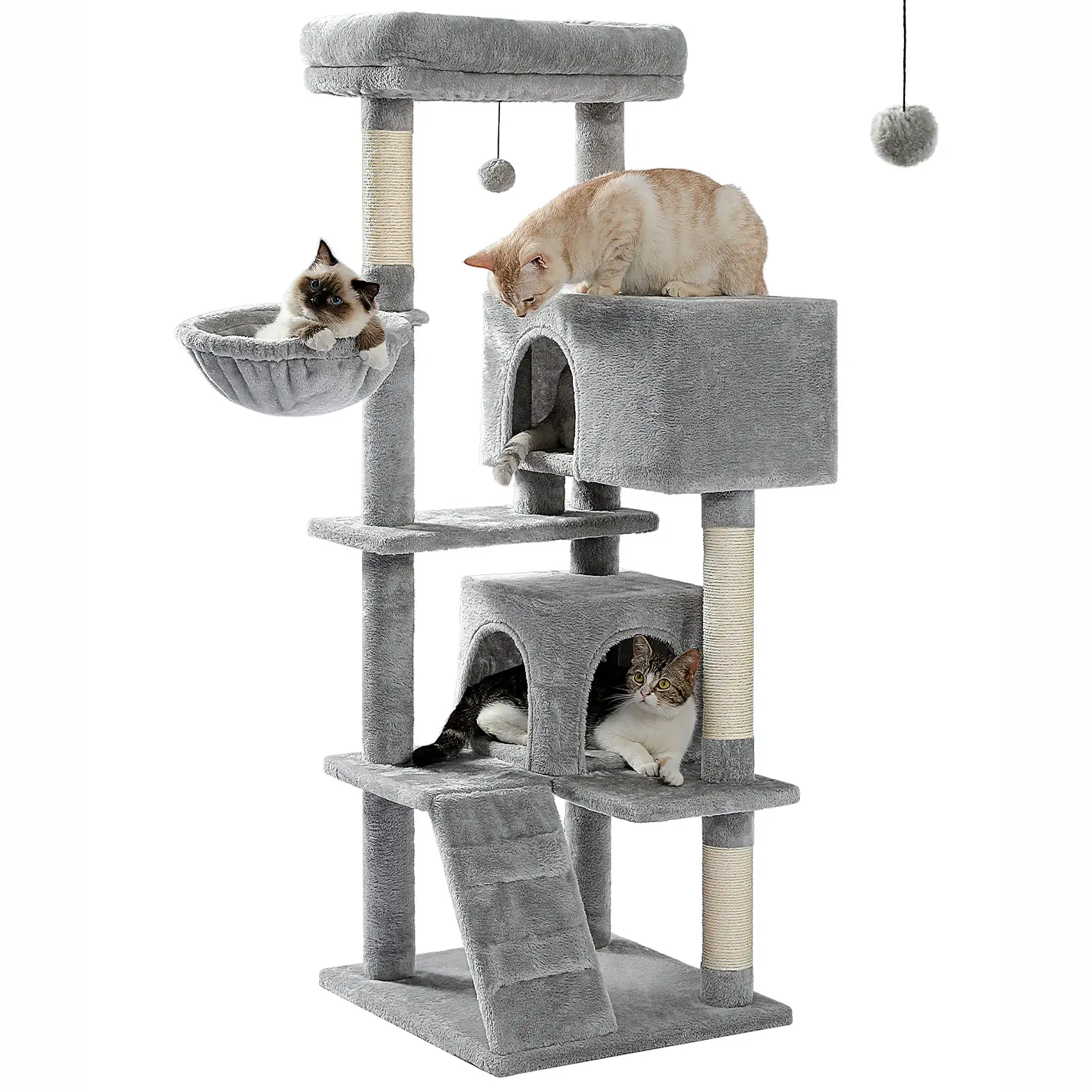Cat Tree for Large Cats Adult with Super Large Top Perch, 56.3" Cat Tower for Large Cats with Plush Hammock, Cat Shelves and Dangling Pompom, Cat Scra