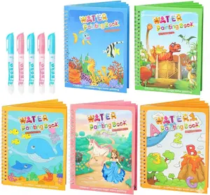 5 Pack Reusable Water Coloring Books for Toddlers Ages 2-6, Mess-Free Water Doodle Drawing Books, Paint with Water Activity Set, Educational Learning Toys, Travel Coloring Books, Gifts for Boys & Girls