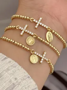 Women's Fashion Religious Jewelry Set, Handmade Beaded Bracelets, Copper Plated Cz, Casual Style, Suitable for Daily Wear