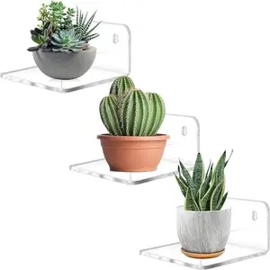 [New Deal] Acrylic Small Shelf, Mini Floating Wall Shelf, Wall Mounted Storage Shelf for Pop Figures, Plant, and Photo, Clear 3 Pack Decor