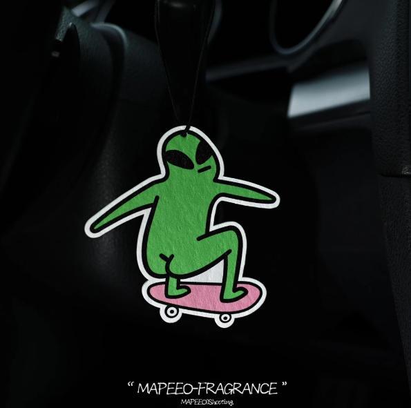 Funny "Thicc" Alien Skateboarder Car Air Freshener | Hilarious Alien Car Decor | Viral TikTok Car Gift | Long Lasting French Vanilla & Royal Eb