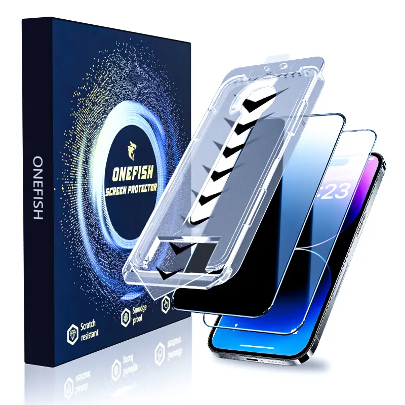 [2 Pack]One Fish Screen Protector for iPhone,Samsung, 8K-HD/28°Anti-peeping, Dust-Free, Bubble-Free, Easy Auto-Align Install Kit, Anti-Fingerprint, Shockproof,Anti-Shatter,Case Friendly.