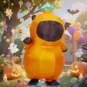 2.2m Cute Capybara Inflatable Costume, Polyester Material, Youth/adult Size, 150-190cm, Includes Fan & Battery Box, Perfect for Halloween Cosplay, Festive Carnival